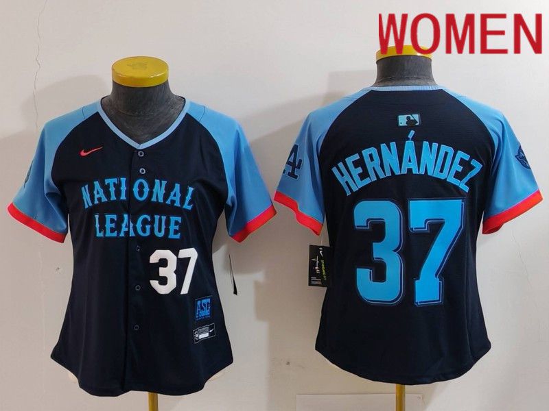 Women Los Angeles Dodgers #37 Hernandez Blue All star 2024 Nike MLB Jersey style 2